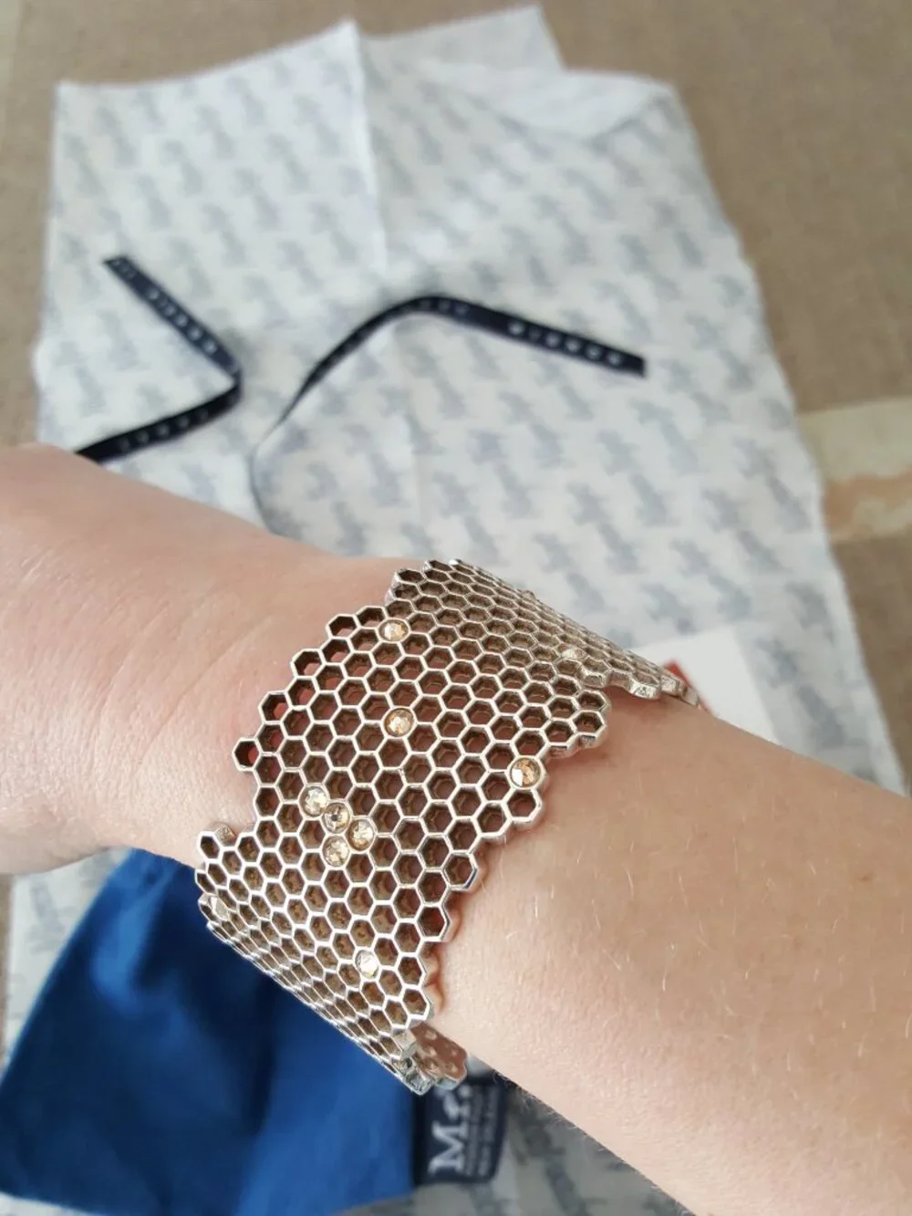 RARE Mignon Faget Hive Jeweled Wide Open Cuff Bracelet 925 Sterling Silver - Picture 14 of 14